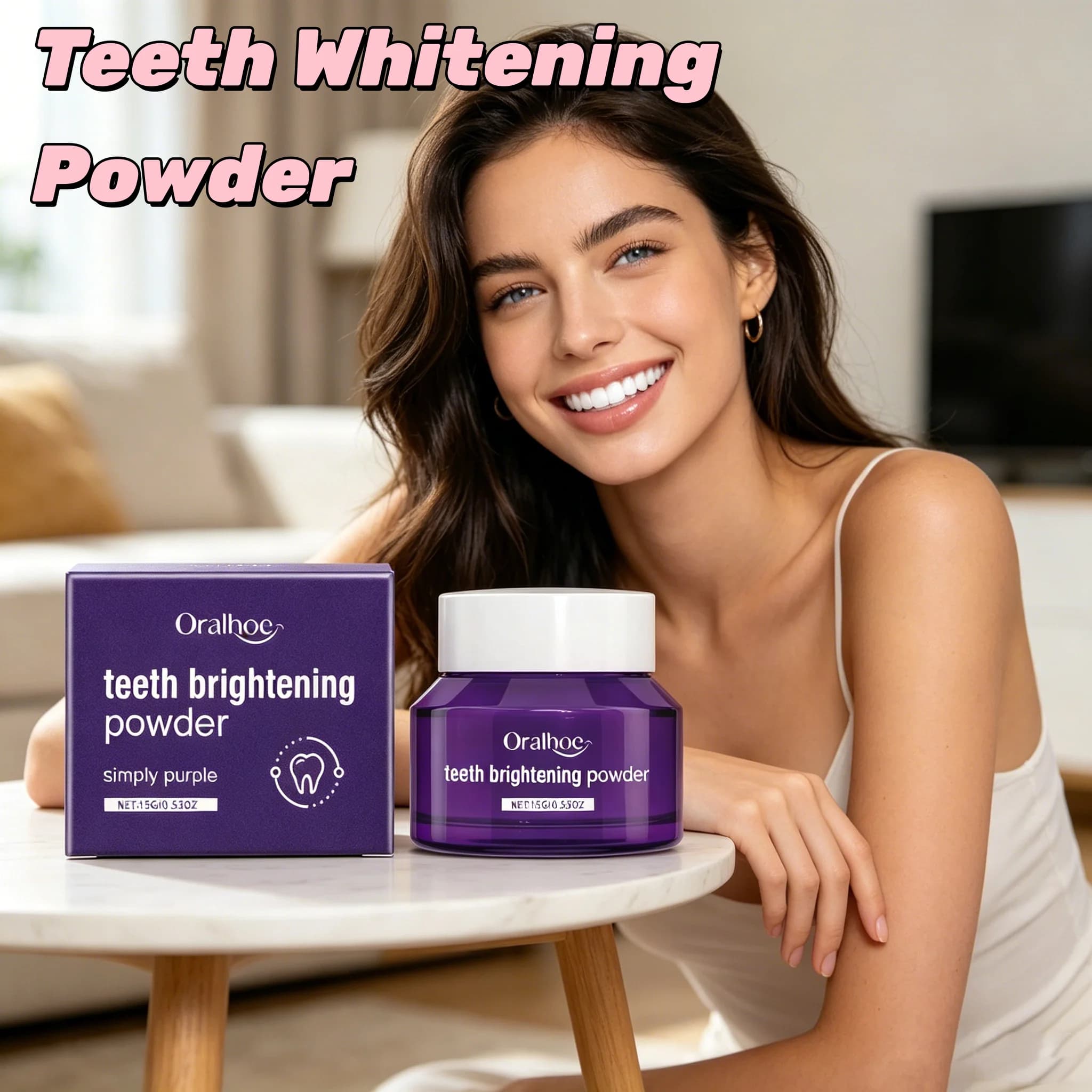 ORALHOE Natural Teeth Whitening Powder Remove Stain Yellow Tooth Brighten Oral Cleaning Fresh Breath Dental Care