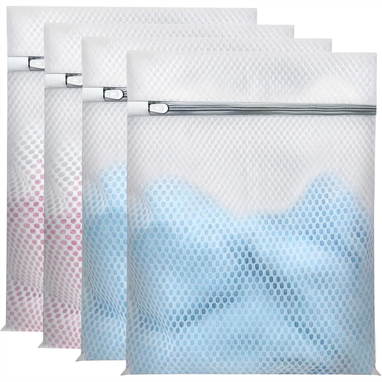 Sacchetti a rete per bucato delicato, modello a nido d'ape migliorato con cerniere robuste, proteggono i vestiti in lavatrice, 12x16 pollici, confezione da 4