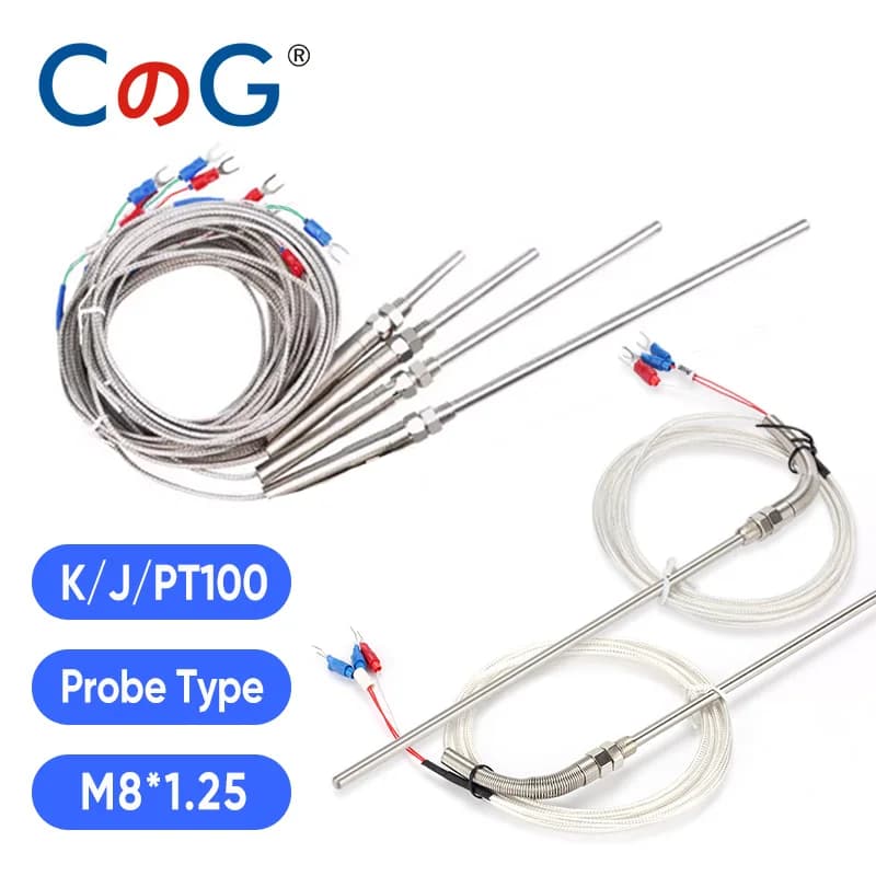 0-800 Degree M8 1m 2m 3m 5m K J PT100 Type 50mm 150mm 100mm 200mm Probe Screw Thread Cable Thermocouple Oven Temperature Sensor