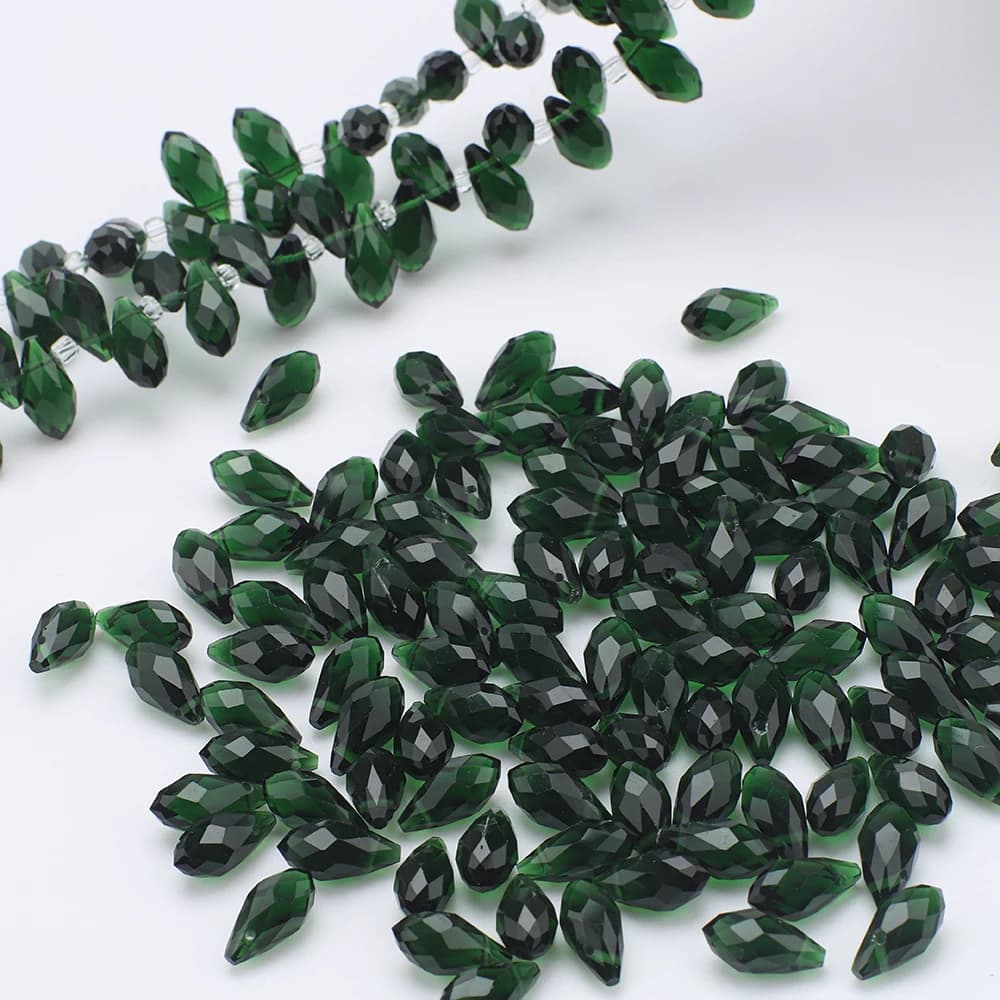 95Pcs/Lot 6x12mm Green Side Hole Water Drop Crystal Glass Loose Beads Pear Shape DIY Jewelry Making Bracelets Necklaces Earrings