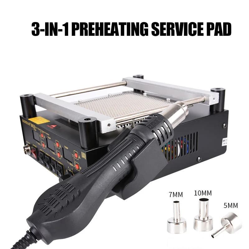 3 In 1 Digital Hot Air Heat Gun Rework Solder Station Soldering Iron IR Infrared Preheating Preheater Station