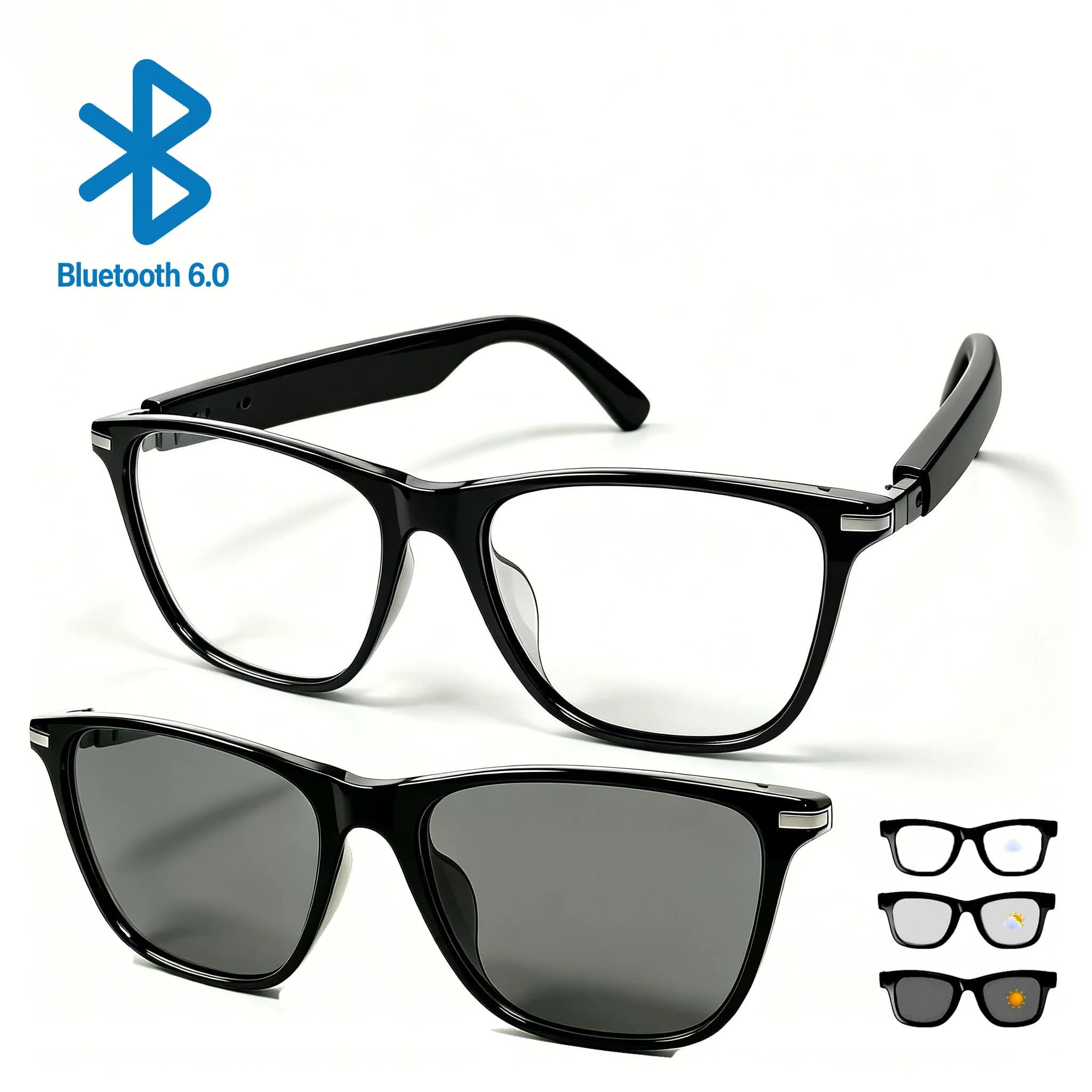 Occhiali Bluetooth Intelligenti Neri, Occhiali da Sole Leggeri con Traduzione Audio Wireless per Uomini e Donne, Regali per Sport all'Aperto