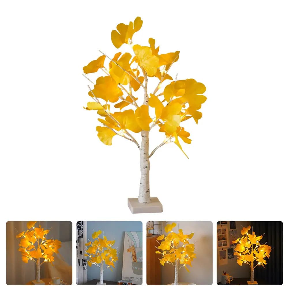 Lampada da Tavolo a Forma di Piccolo Albero di Ginkgo, Luce Notturna LED Bianca Calda per Camera da Letto, Cameretta, Soggiorno, Decorazione per Casa e Scrivania