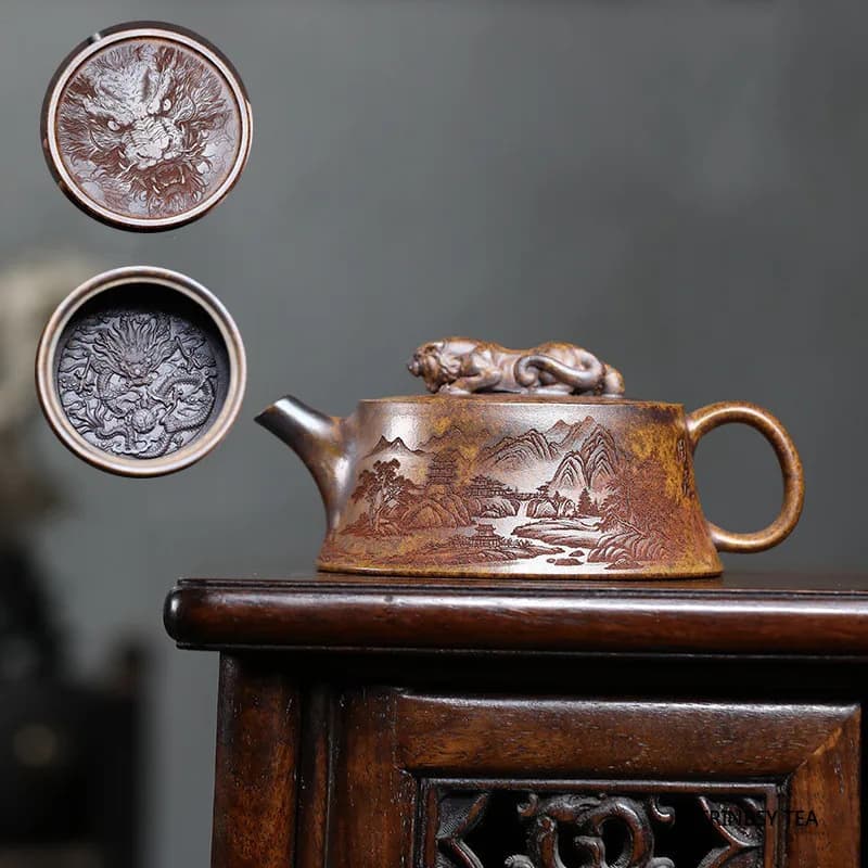 Chinese Handmade Purple Clay Teapot Creative Household Tea Pot Hand-carved Dragon Tiger Kettle Zisha Tea Set Gifts 220ml