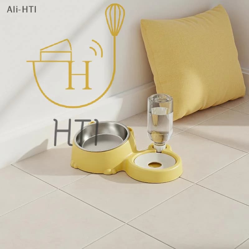 2 In 1 Pet Auto Feeder Automatic Pet Food Bowl And Water Dispenser For Dog & Cat 16°Tilted With Tray