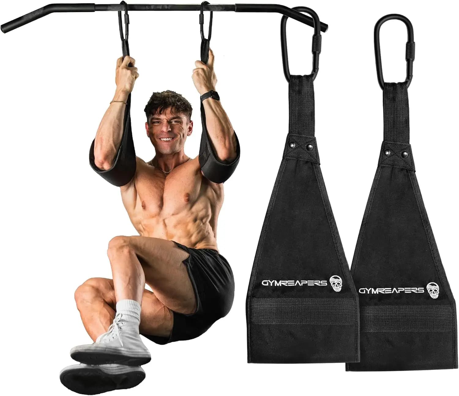 Hanging Ab Straps for Pull-Up Bar - Padded Arm Supports with Steel Carabiners for Leg Raises & Core Training