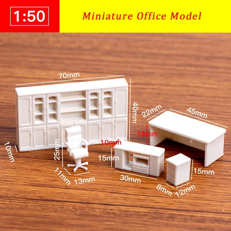 Set da ufficio in miniatura in scala 1:50 Modello di giocattoli in plastica ABS per modellismo fai da te/Layout di edifici di architettura da tavolo/Diorama/Regalo