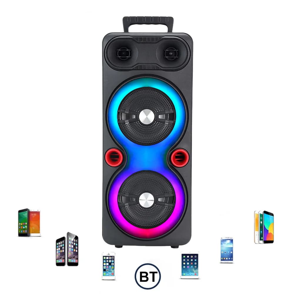 Dual Subwoofer Speakers BT 5.0 6.5 Inch Stereo Subwoofer LED AUX Karaoke Machine with Mic FM Radio Heavy Bass DJ System