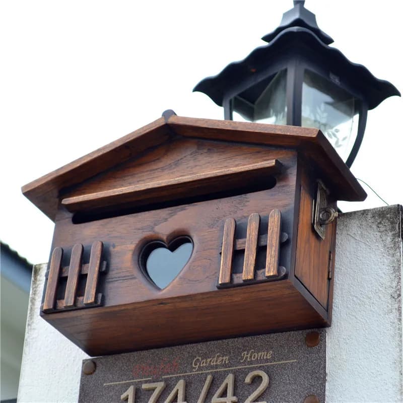 Cassetta Postale da Esterno in Legno Massello Stile Thailandese, Cassetta delle Lettere Europea Antipioggia per Villa, Contenitore Impermeabile per Suggerimenti e Fatture