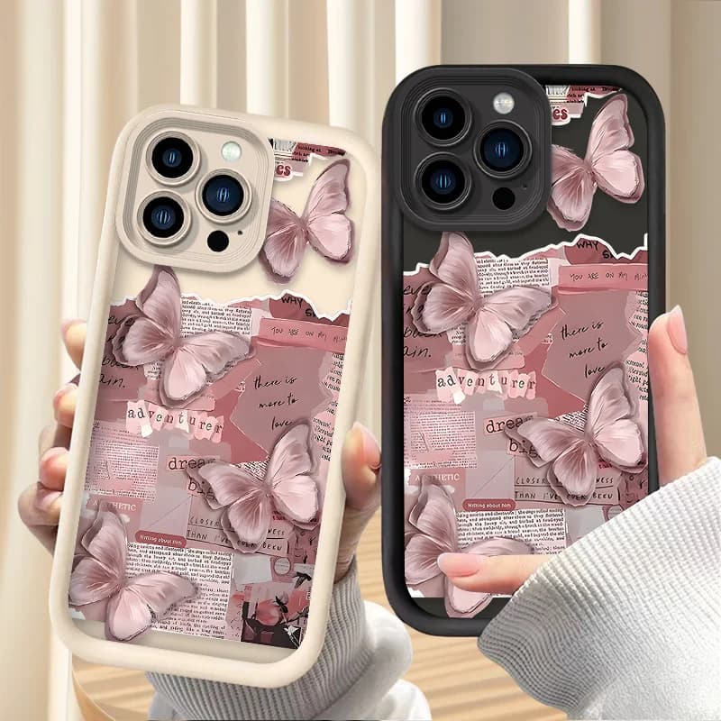 Custodia per telefono in silicone estetica farfalla rosa per IPhone 17 Air 16 16E 15 14 13 12 11 Pro Max X XS Max XR SE 2020 SE4 7 8