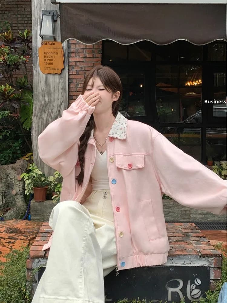 Cardigan Aperto da Donna Stile Americano Dolce, Manica Lunga, Nuova Collezione Estate 2026, Design Sensazionale, Collezione Esclusiva, Contrasto di Colori