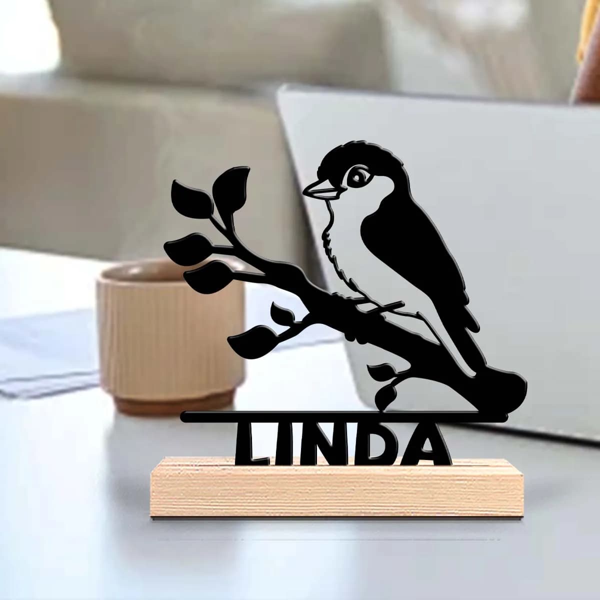 1pc Personalized Desktop Metal Ornaments Custom Name With Wooden Base Unique Desktop Decoration Custom Gifts