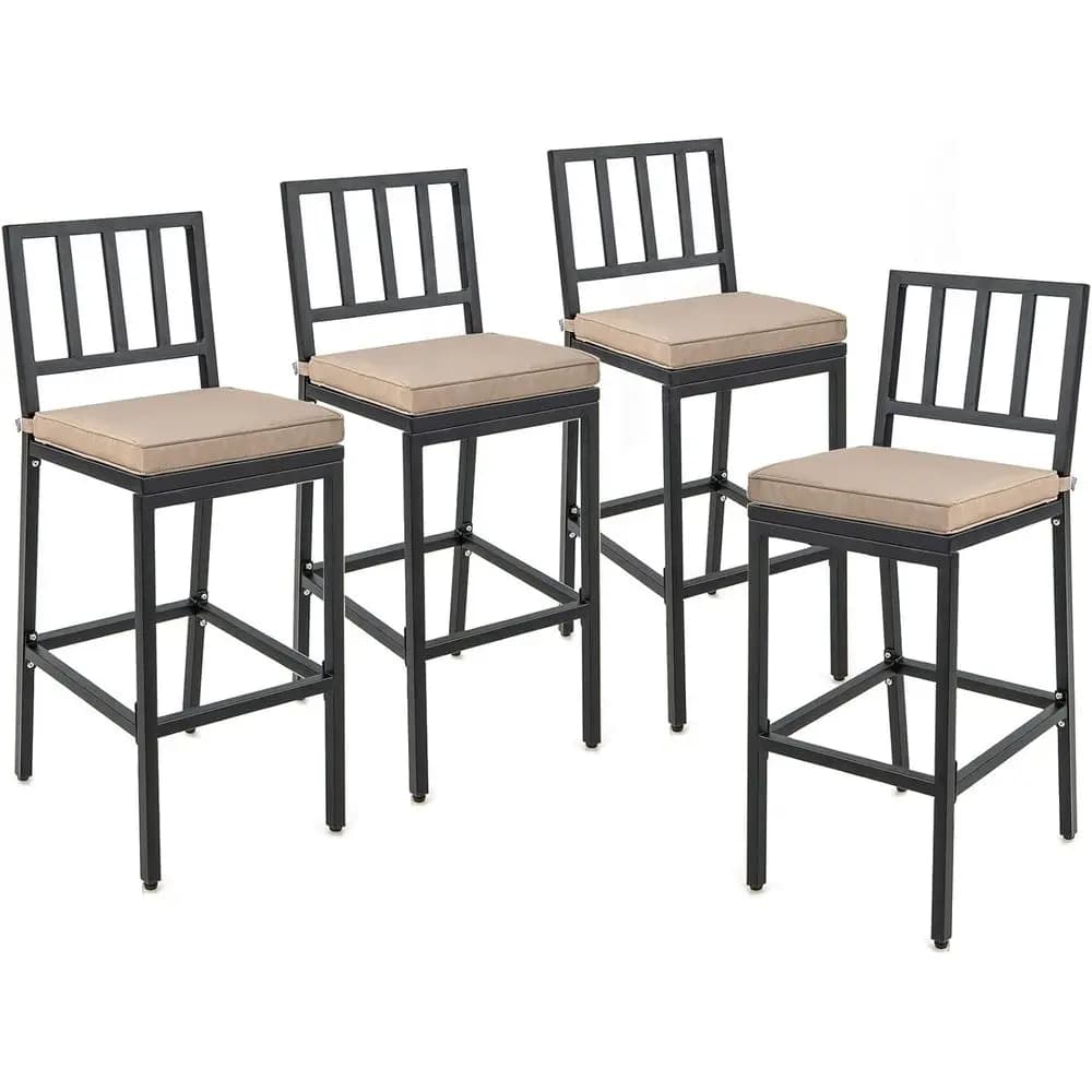 Set di 4 Sedie da Bar in Metallo per Esterni con Cuscini e Poggiapiedi per Patio, Giardino e Bordo Piscina