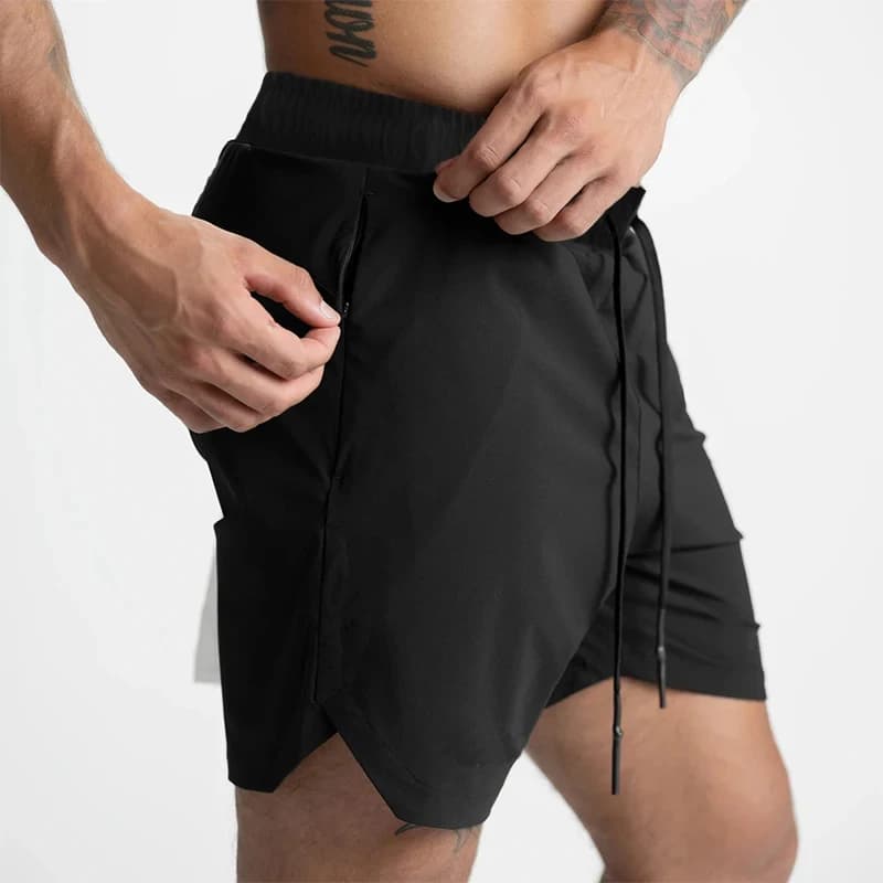 2024 Men's shorts in plain coloured fast-drying braided single-layer for racing, fitness and casual clothing (American trousers style)