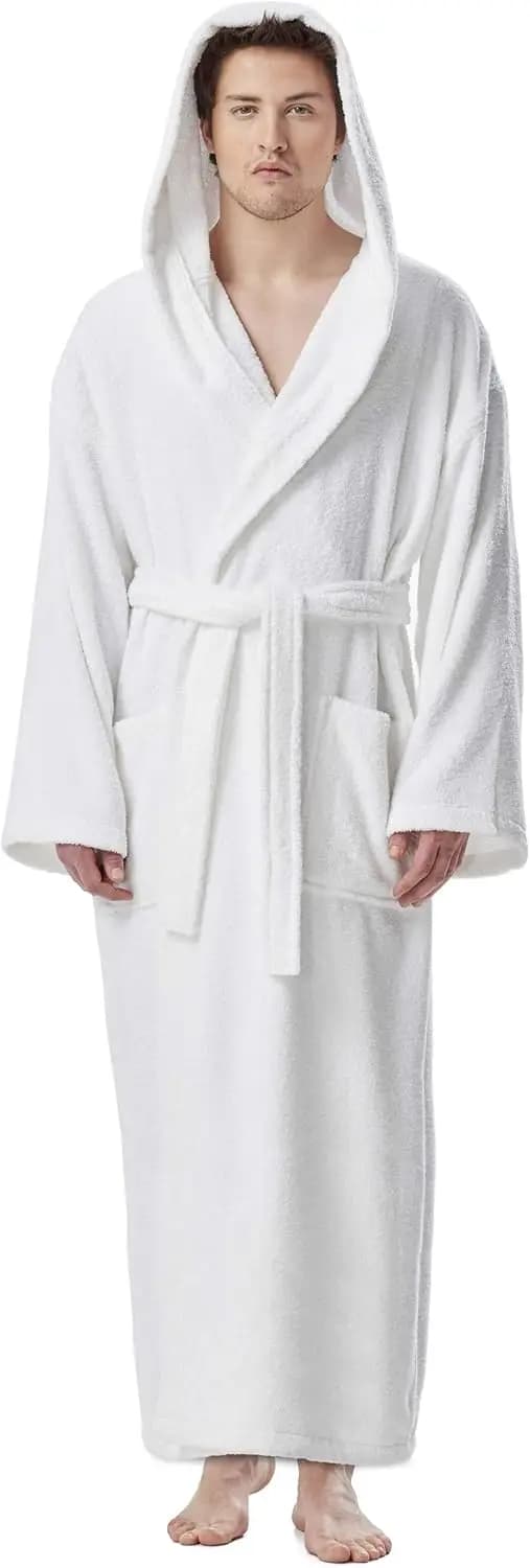 Men's Hooded Classic Bathrobe Turkish Cotton with Full Length Options
