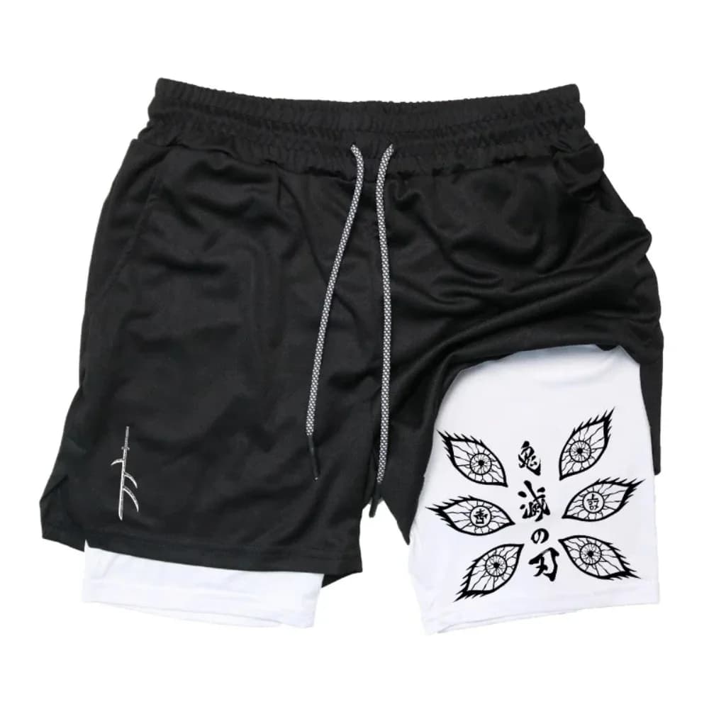 Demon Slayer Kokushibo Pantaloncini Unisex con Stampa Anime Harajuku 2026 Estivi Sportivi Traspiranti ad Asciugatura Rapida a Doppio Strato
