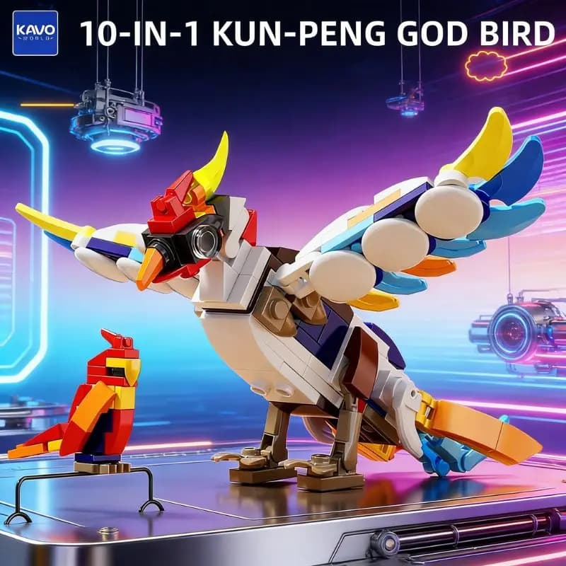 KAVOWORLD Set di Costruzioni 10 in 1 Trasformabile Uccello Divino, Mattoncini Educativi Fai-da-Te per Gioco Creativo ed Esposizione, Regalo Ideale per Adolescenti