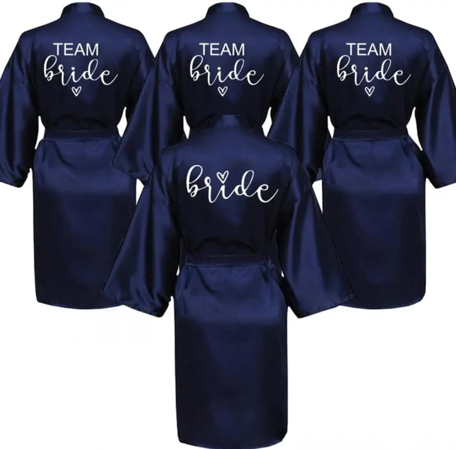 Wedding Dress for Wedding Party Team with Black Letters Kimono Pigiama in Satin Bridal Damigella Bathrobe SP063