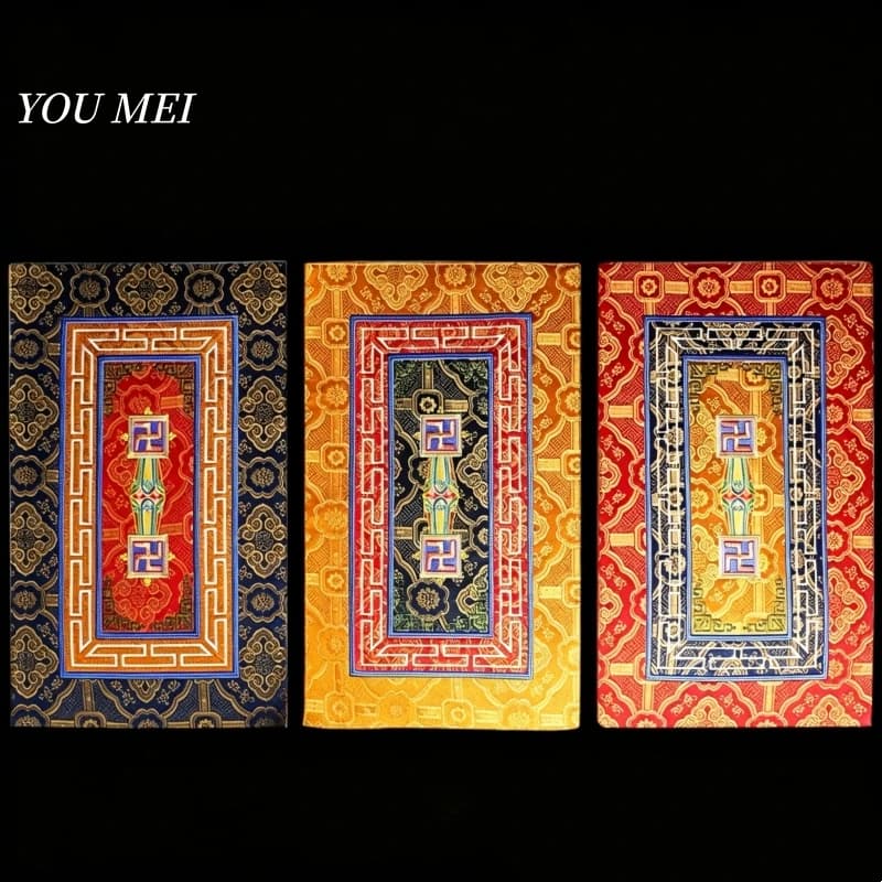 Tibetan-Style Embroidered Vajra Bell Pattern Desktop Mat,Buddhist Hall Ritual Instrument,Buddhist Item Altar Sacred Artifact Mat