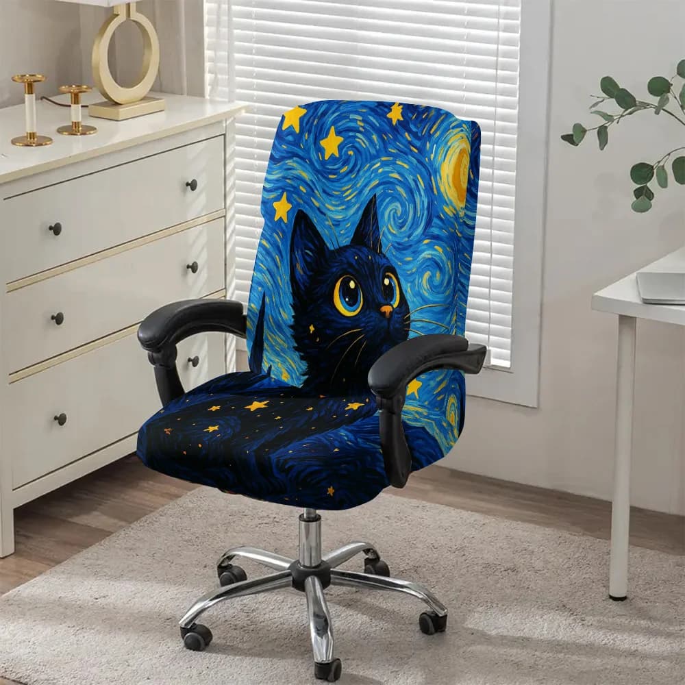 Cute Starry Sky Cat Gaming Chair Covers UV Black Light Reactive Gaming Chair Cover for Office Bedroom Gaming Chairs Cover Gift