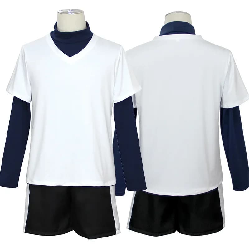 【Wetrose】In Stock Killua Zoldyck Cosplay Costume Hunter Hantaa Kirua Zaoldyeck T shirt Full Set Wig Halloween