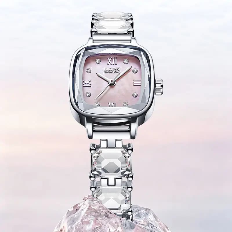 Dress Pink Watches Women Brand Mark Fairwhale Fashion Big Diamond Bracelet Luxury Square Quartz Wristwatch Ladies Gift