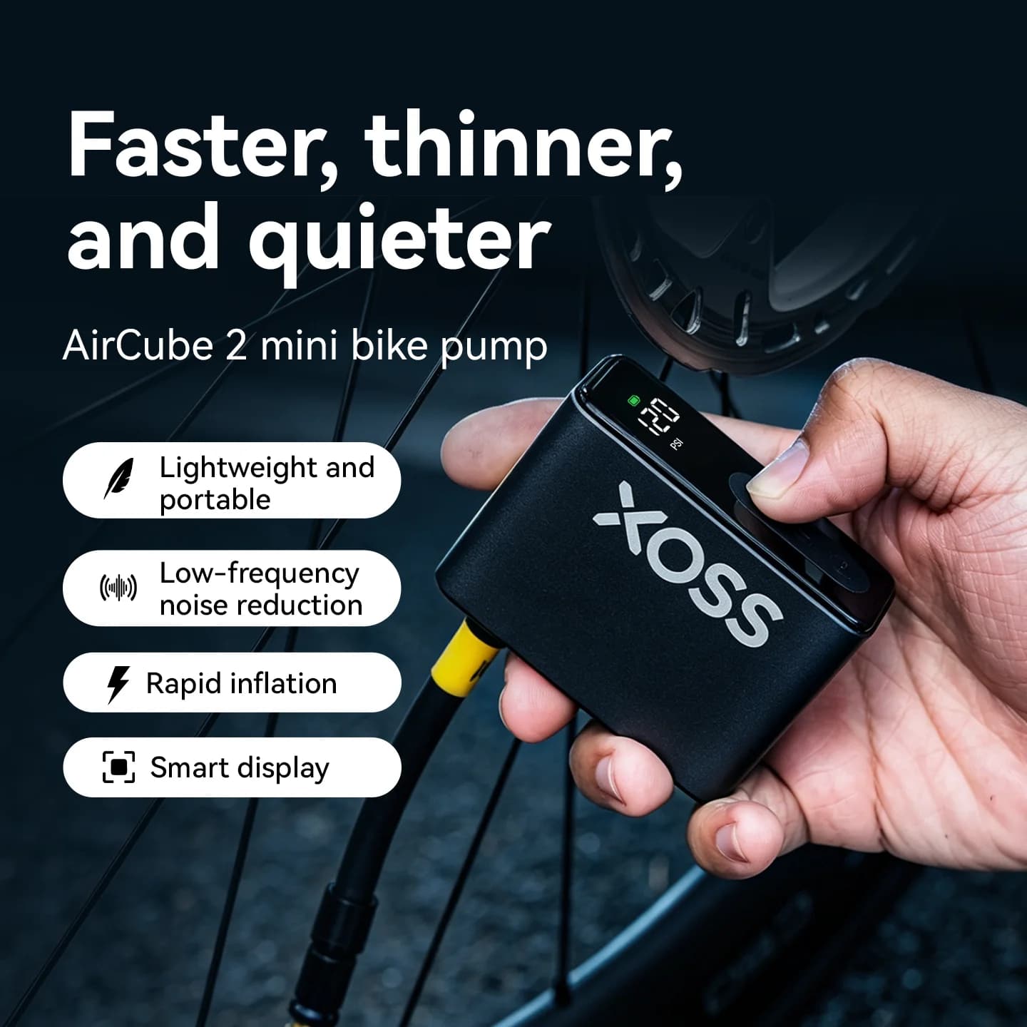 XOSS AirCube2 120PSI Electric Bike Pump Mini Portable Air Pump Rechargeable Air Inflator Bike Accessories