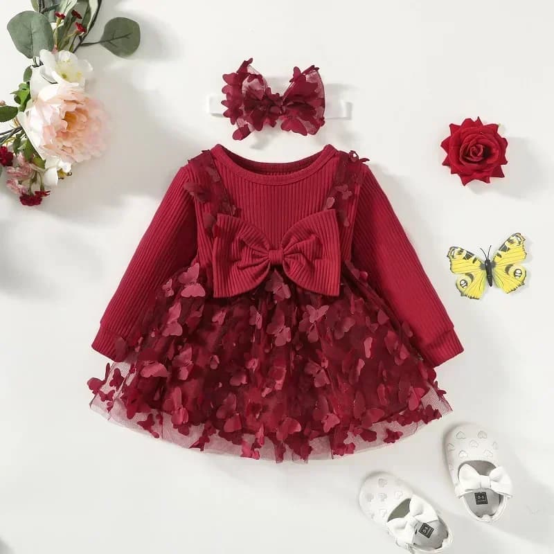 Abiti da bambino per ragazze Abito da ragazza primavera autunno Bambino Dolce abito da principessa Infantile Moda Ragazza Maglia Farfalla Abito da neonato