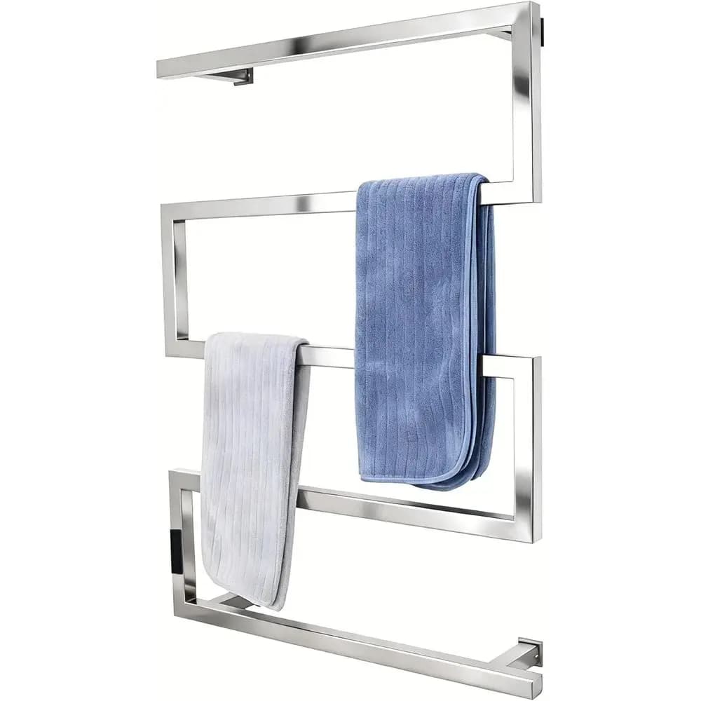Scaldasalviette Elettrico da Parete per Bagno con Timer e Controllo Temperatura Fahrenheit, 5 Barre, Plug-in o a Filo, Riscaldamento Rapido