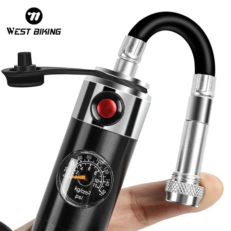 Pompa per Bicicletta Mini WEST BIKING 160Psi, Pompa Manuale Portatile ad Alta Pressione con Manometro, Accessori per Bicicletta, Valvola Schrader e Presta, Pompa per Ciclismo