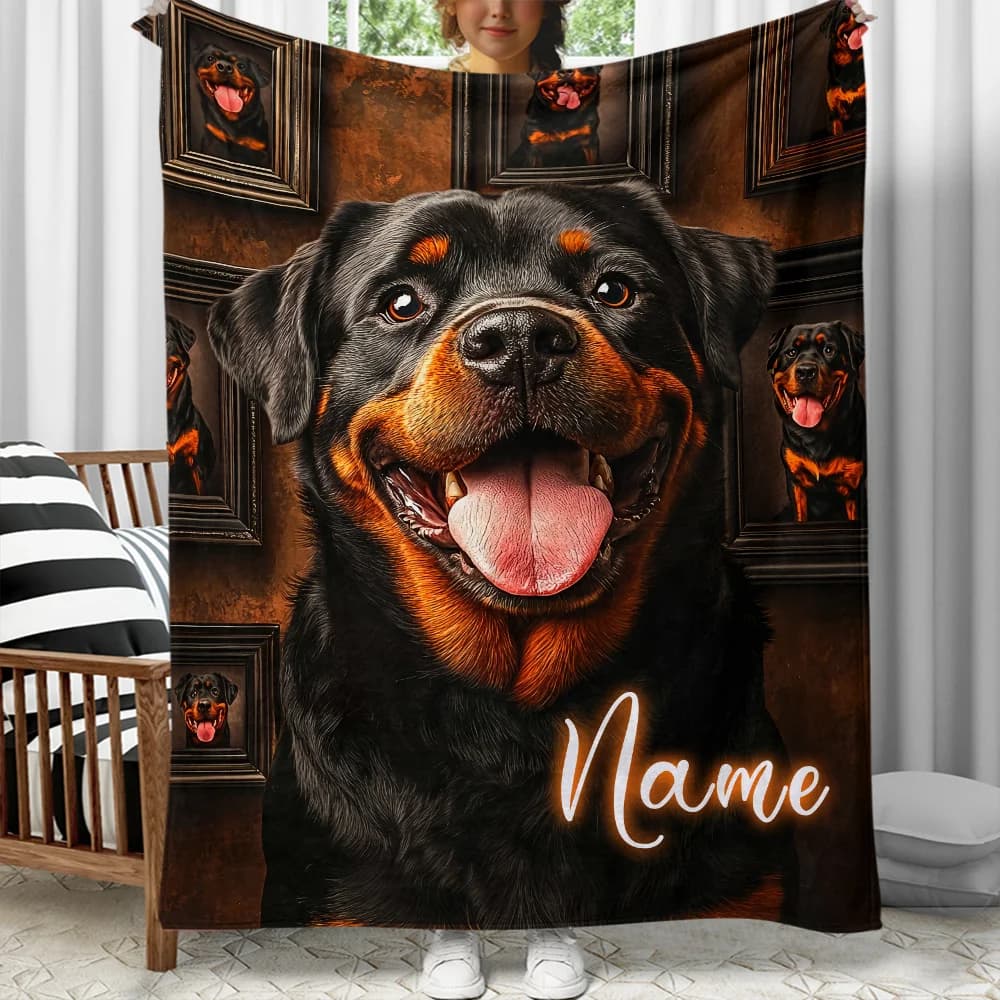 Customizable dog lover blankets with vivid Rottweiler patterns,suitable for sofa beds, travel camping, living rooms and offices
