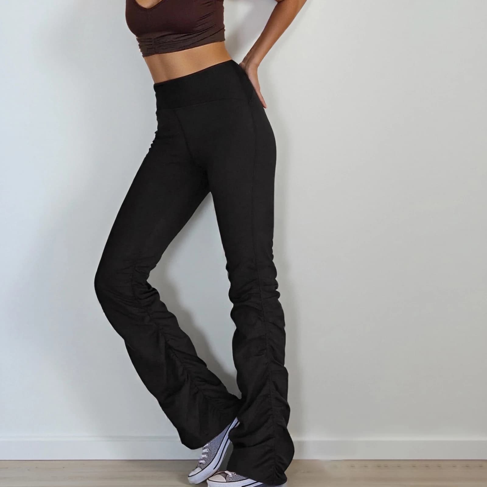Pantaloni da yoga da donna Leggings da allenamento pieghettati elasticizzati a vita alta Pantaloni sportivi da corsa