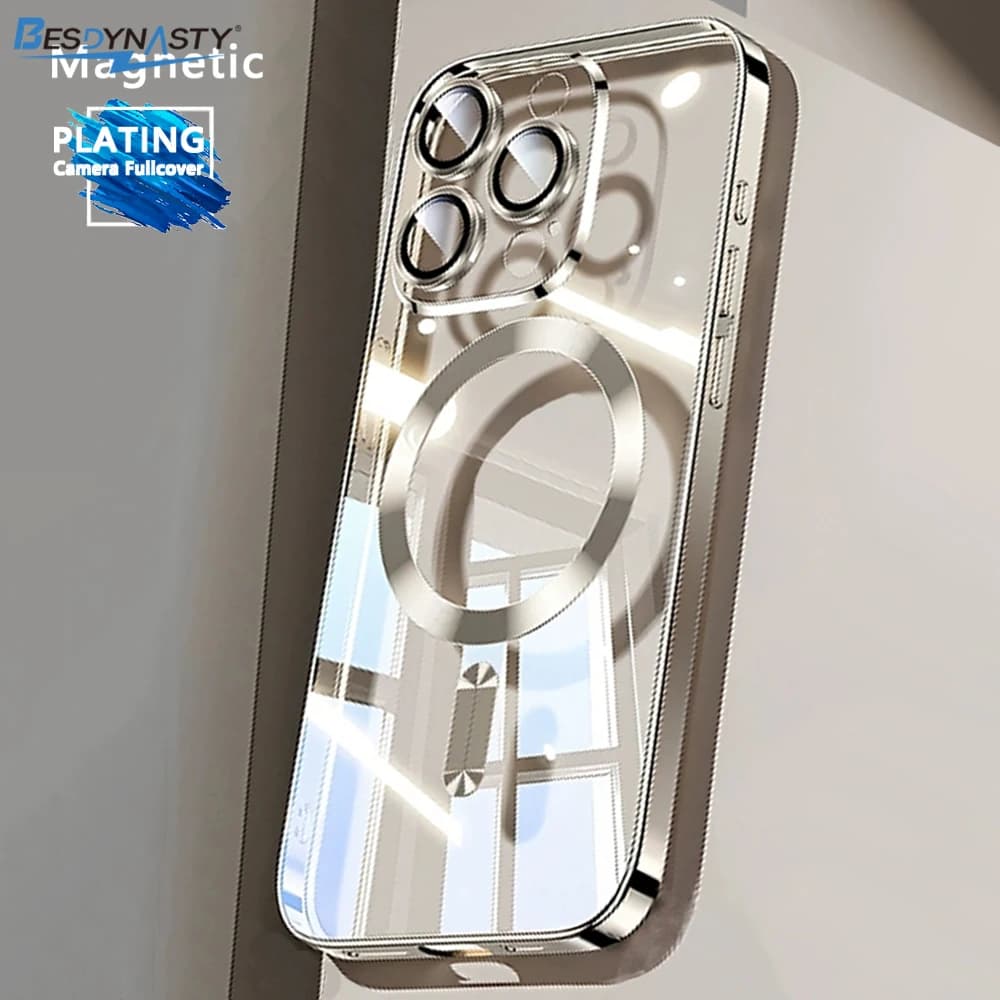 Custodia magnetica placcatura di lusso per Iphone 16 15 14 Plus 17 Air 11 12 13 Pro Max per Magsafe Cover trasparente 10H 9K Protezione fotocamera