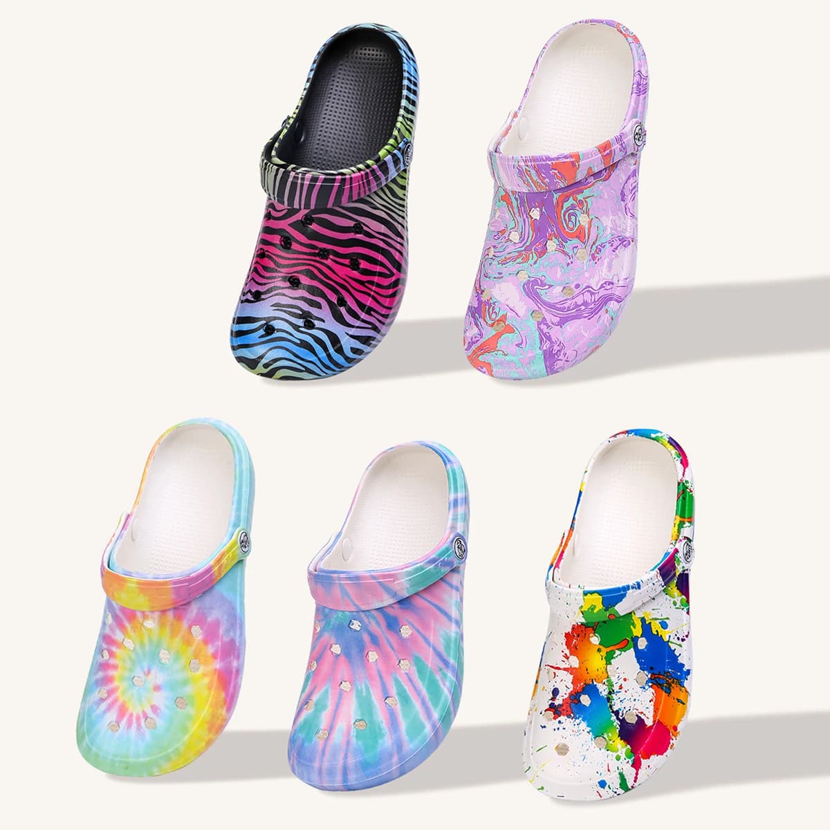 Zoccoli da Giardino Leggeri e Comodi, Indossabili in Due Modi, Zoccoli da Donna con Motivo Tie-Dye, Ciabatte Antiscivolo da Spiaggia 666