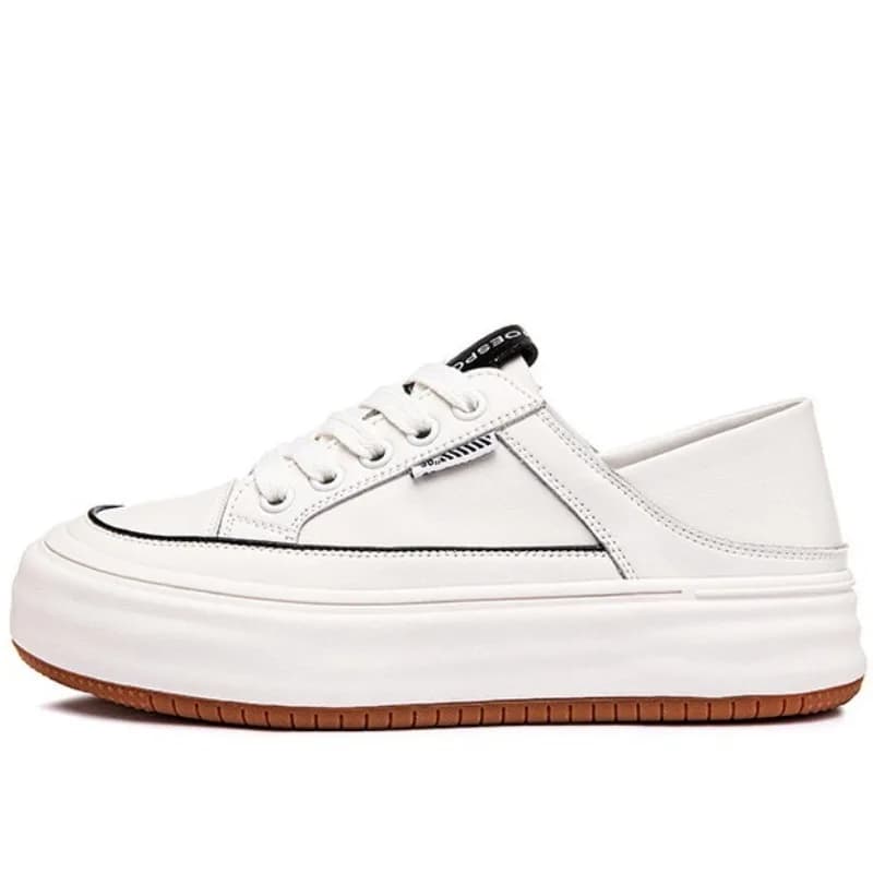 4CM Genuine Leather Spell Color Fashion Casual Sneakers 2025 Popular Comfortable Flat Thick Sole Women Sneakers Trend Shoes