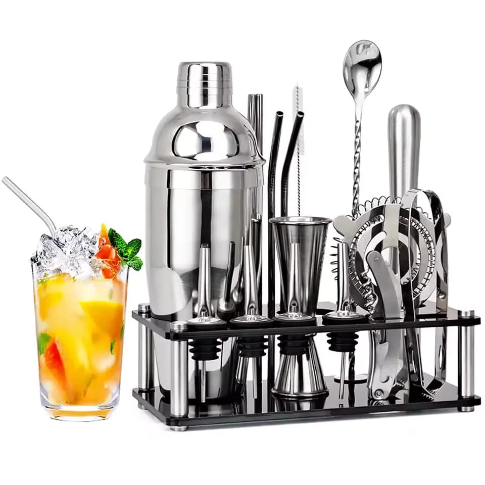 2025 Nuovo set di shaker per cocktail in acciaio inossidabile - Set da barista con bastoncino/cucchiaio per mescolare, strumenti per mescolare il bar domestico