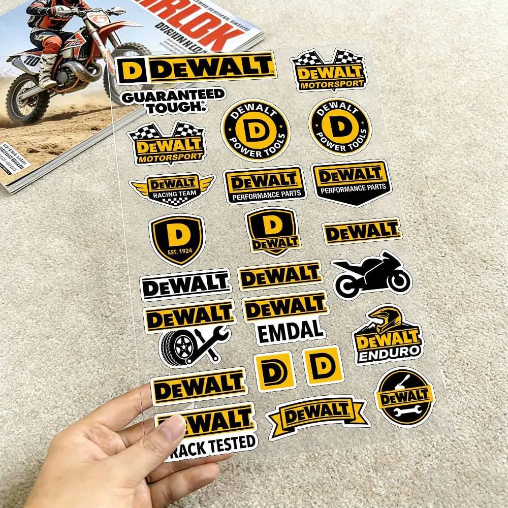 Adesivi Riflettenti per Moto DEWALT, Decalcomanie in Vinile Impermeabili per Casco Moto, Serbatoio Carburante, Bicicletta