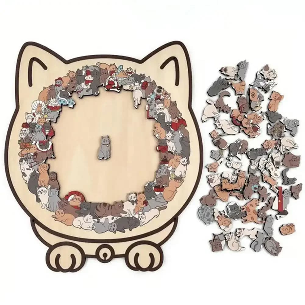 135 PC Puzzle in legno a forma di gatto Pezzi unici di puzzle irregolari Gioco Regali di Natale di compleanno per gli amanti dei gatti Decorazioni per la casa