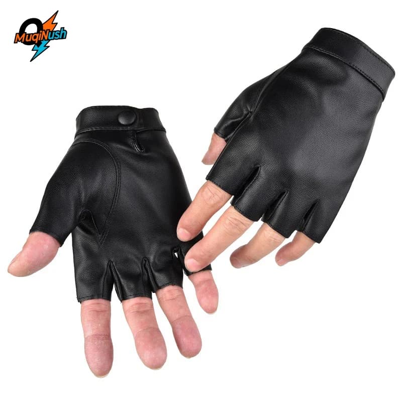 MuqiNush Leather Half Finger Gloves Non-Slip Grip Motorcycle Riding Gear For Men Women Driving Cycling Outdoor Activities