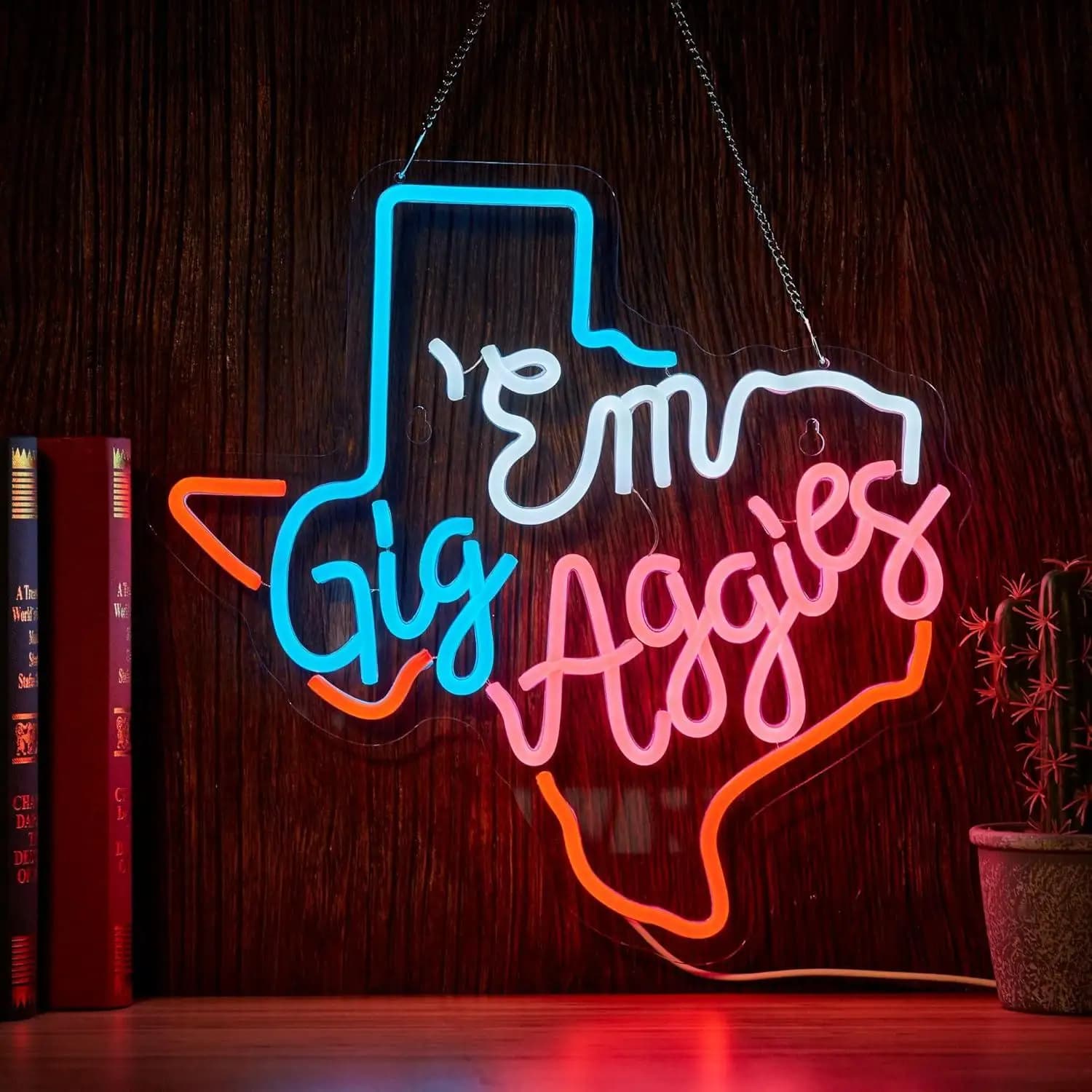 Insegna al Neon Texas Gig Em, Alimentata via USB, Luci al Neon LED Dimmerabili per Bar, Tiki Bar, Sala Giochi, Decorazione da Parete, Regali Personalizzati
