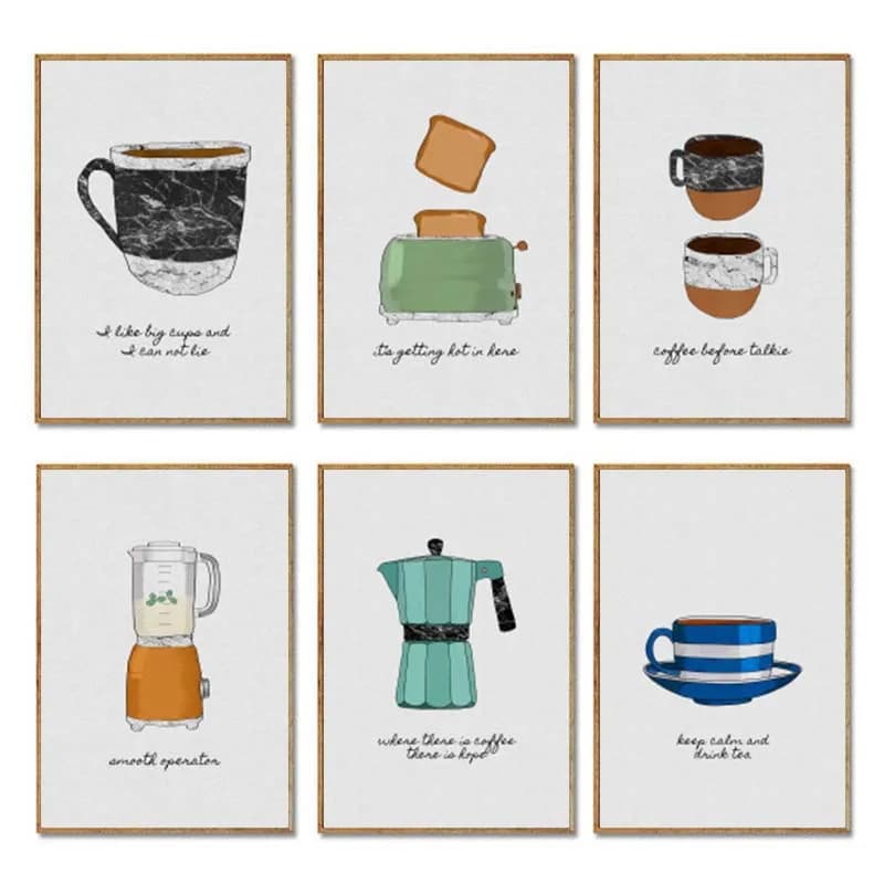 （2D Canvas painting） Toaster Teapot Coffee Pot Kettle Blender Wall Art Canvas Painting Nordic Posters And Prints Wall Picture