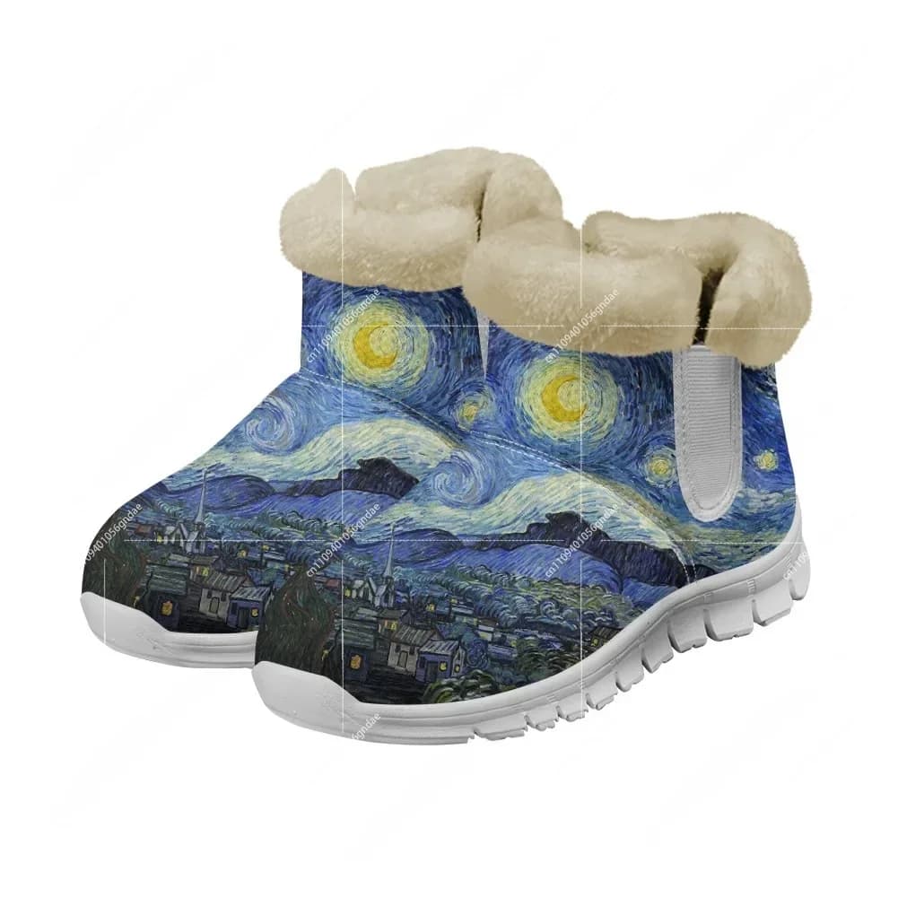 Stivali da Neve con Stampa 3D della Notte Stellata di Vincent Van Gogh, Scarpe Casual Leggere e Calde per Uomo e Donna