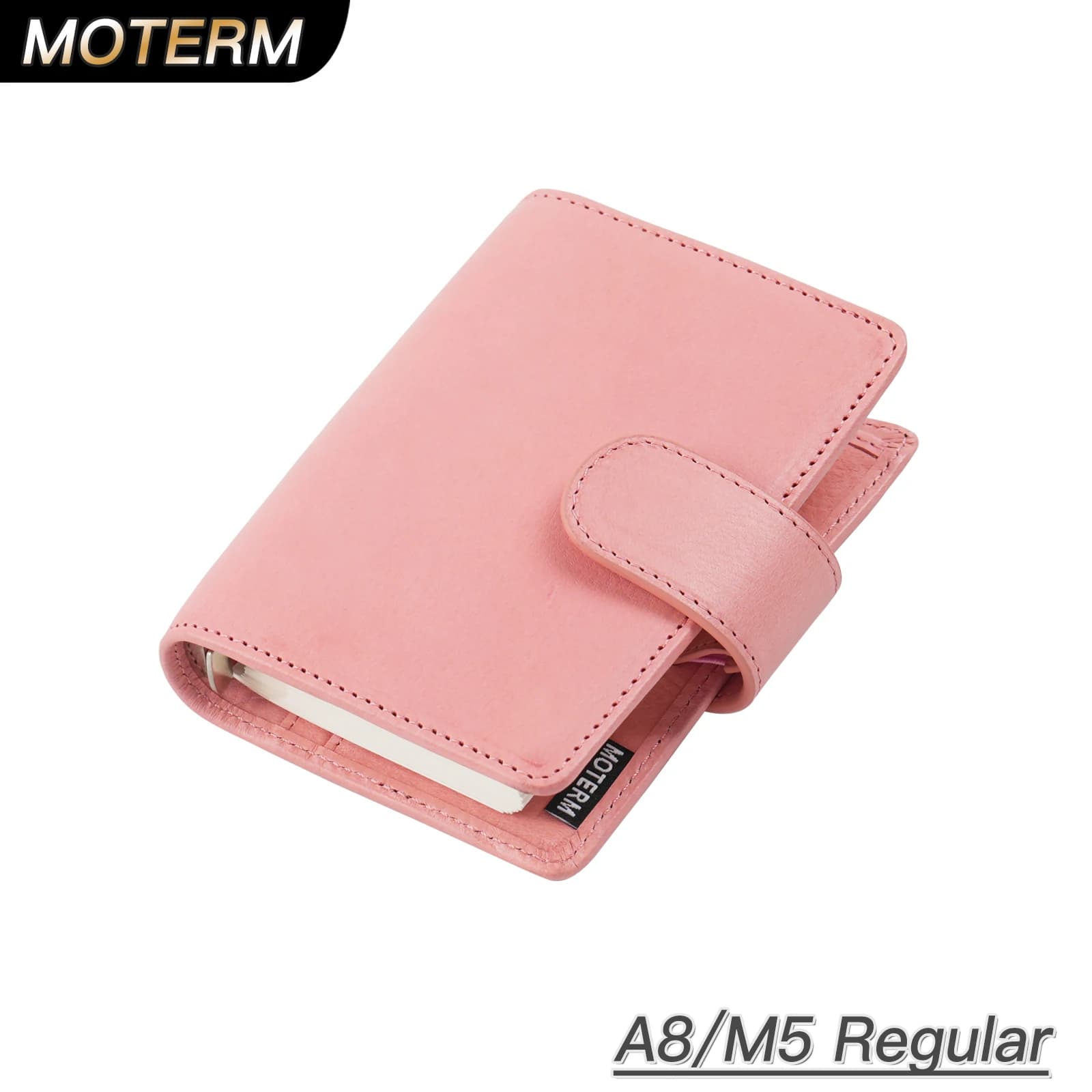 Moterm Agenda in pelle conciata al vegetale a pieno fiore, formato normale A8/M5, mini taccuino a 5 fori con anelli da 15 mm, diario di viaggio
