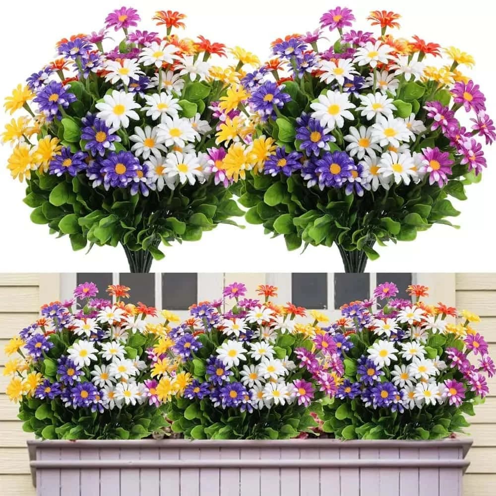 5/10 pezzi realistico bouquet di margherite artificiale fiore finto resistente ai raggi UV per casa giardino hotel, ufficio primavera estate arredamento esterno