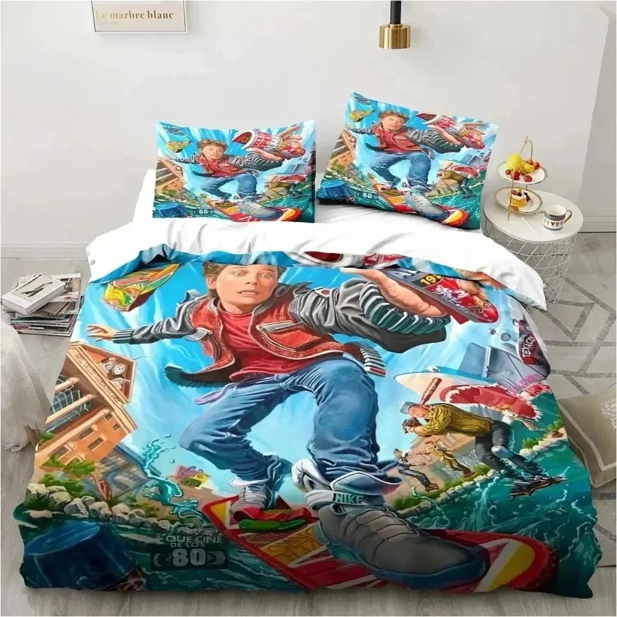 Set di biancheria da letto con copripiumino e federa, ispirato al film Ritorno al futuro, per adulti, ragazzi e ragazze, decorazione per la camera da letto, regalo per bambini, disponibile in misura singola e doppia.