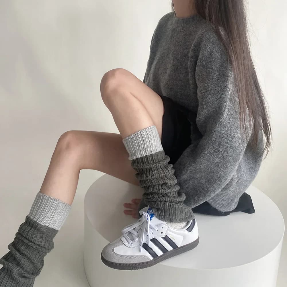 Scaldamuscoli da donna autunno inverno Coprigambe lavorato a maglia Calzini lunghi abbinati ai colori Calza JK Lolita Calzini scaldamuscoli carini per ragazze