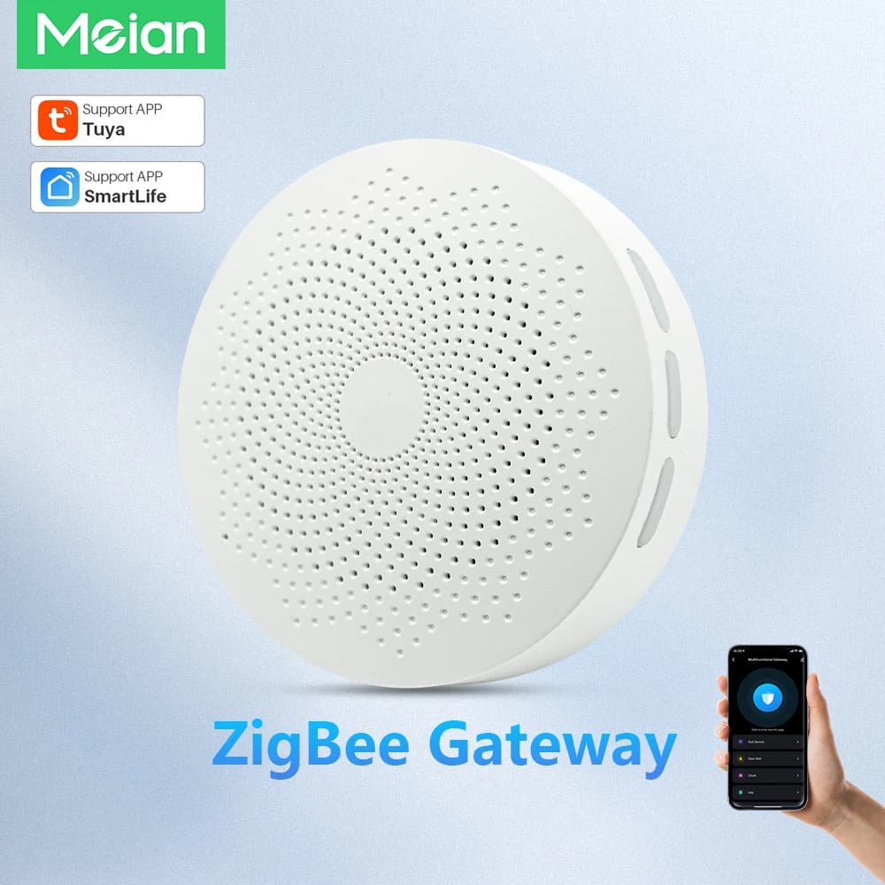 Meian Tuya Zigbee Gateway Multi-Mode Zigbee 3.0 Hub Wifi Bluetooth Gateway Linkage with Water Leak Sensor Door Sensor Smart Home