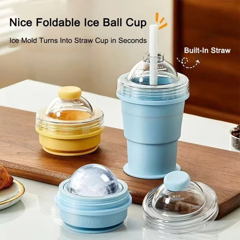 Tazza per Ghiaccio Pieghevole in Silicone per Alimenti 2 in 1: Stampo per Ghiaccio e Bottiglia d'Acqua, Senza BPA, Bicchiere da Viaggio Portatile per Campeggio all'Aperto