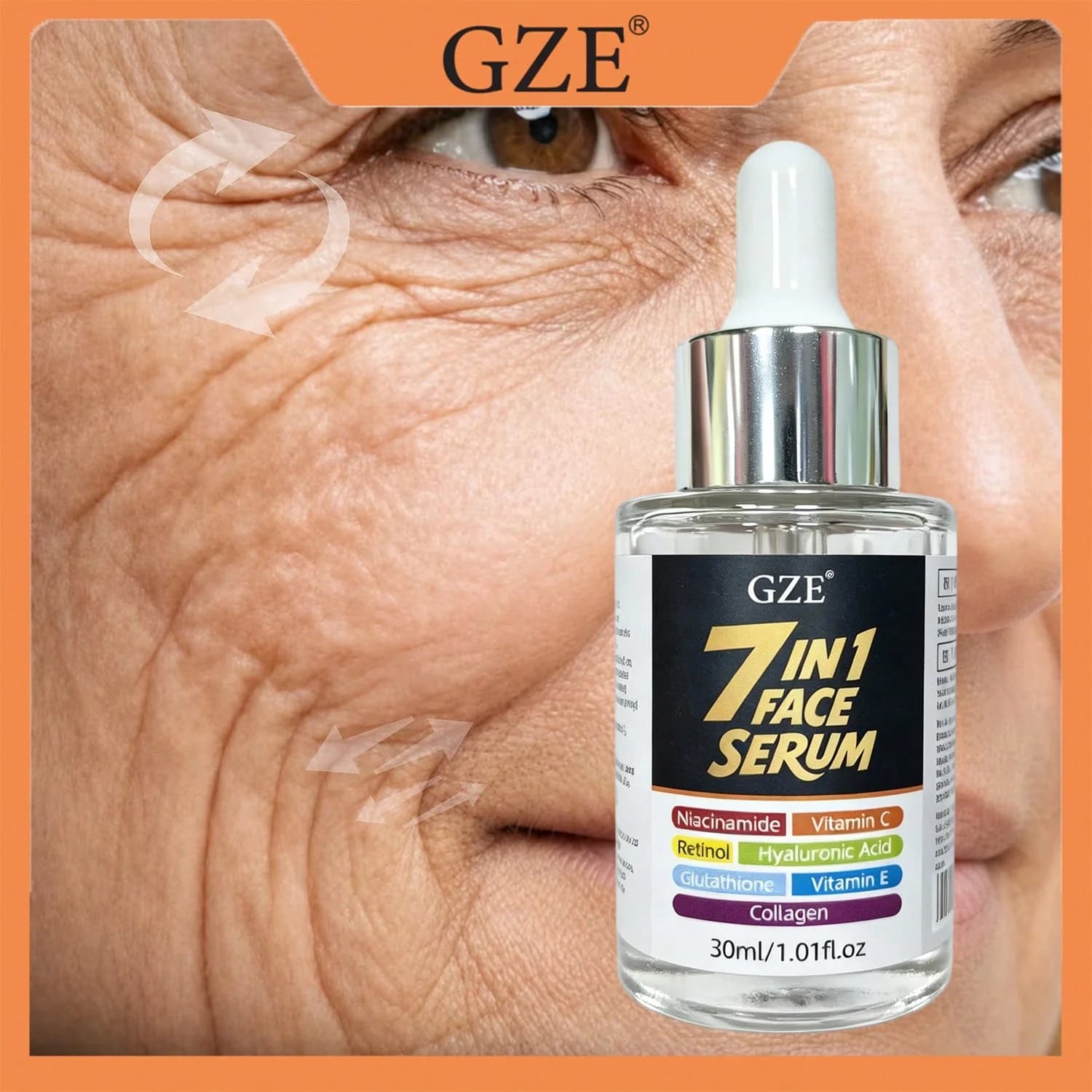 GZE 7 In 1 Multi-Active Face Serum, Niacinamide Vitamin C Retinol Collagen, Brighten Dull Skin, Wrinkle Reducing Hydrating Serum