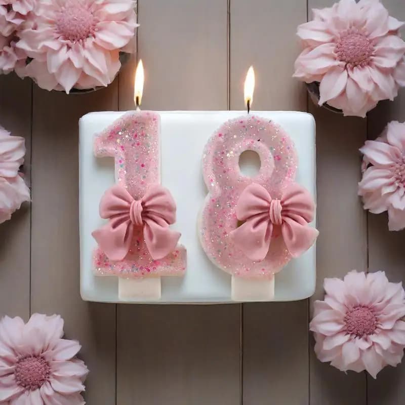 Candela di compleanno digitale fai-da-te Decorazione torta con fiocco rosa Forniture per feste Candela di compleanno